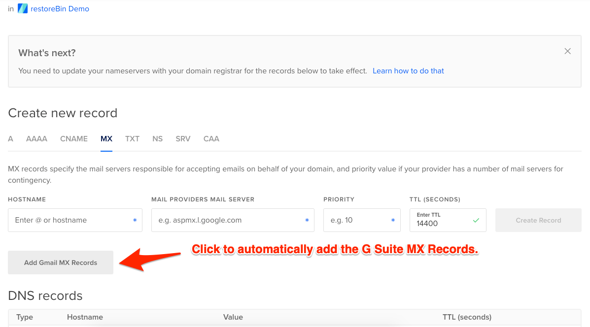 Adding Gmail or G Suite MX Records in DigitalOcean DNS Settings