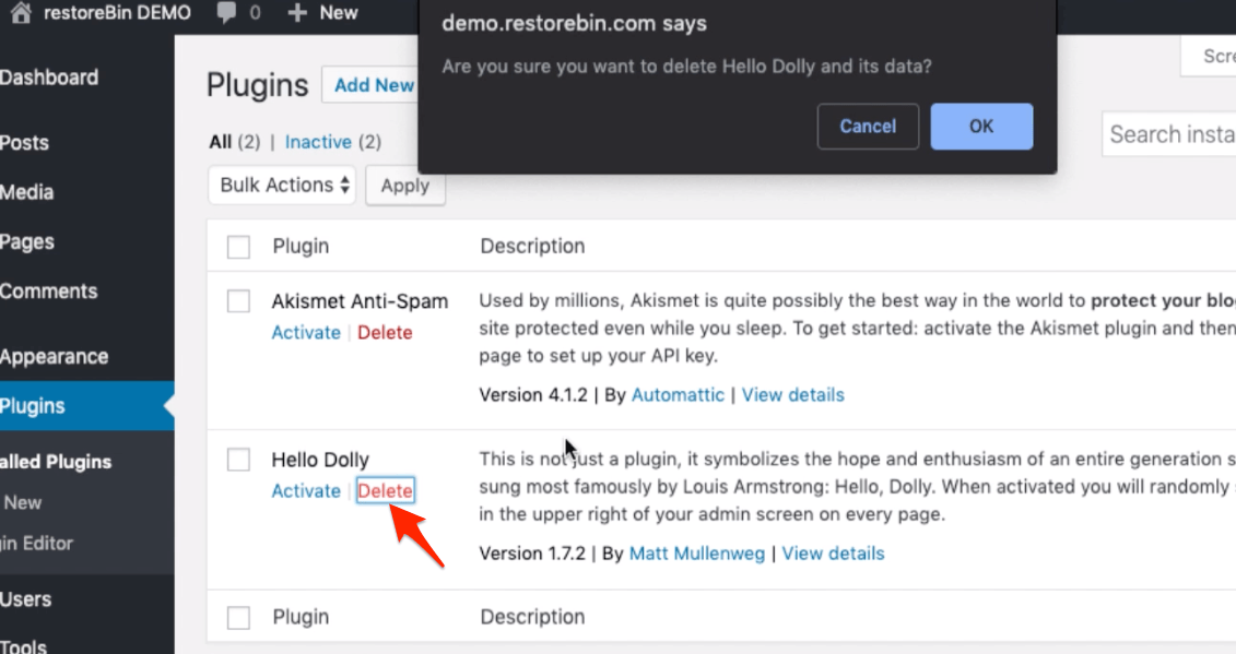 Deleting Hello Dolly Plugin from WordPress