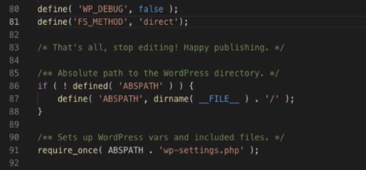 FS_METHOD direct defined in WordPress wp-config.php file