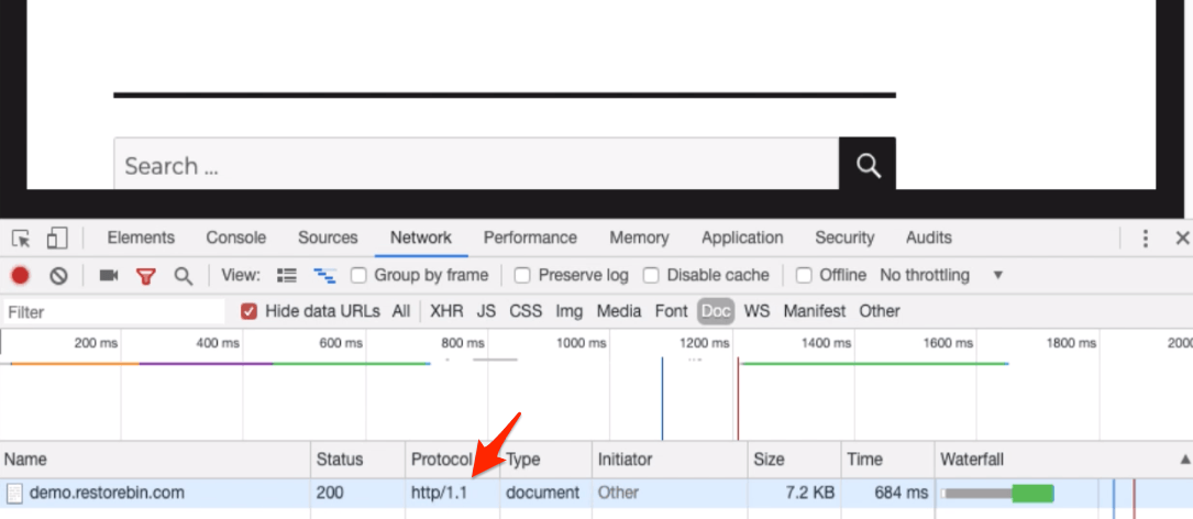 Protocol in Developers Window under Network tab in Chrome