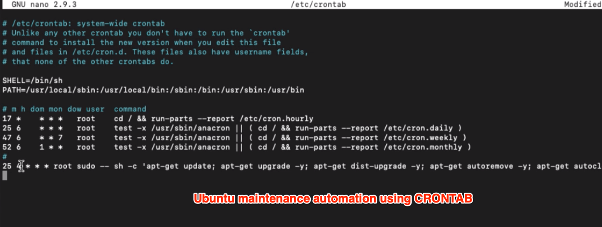 Ubuntu maintenance automation using CRONTAB