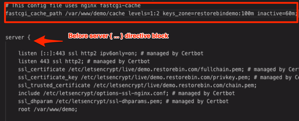 define FastCGI Cache Path before server block in Nginx