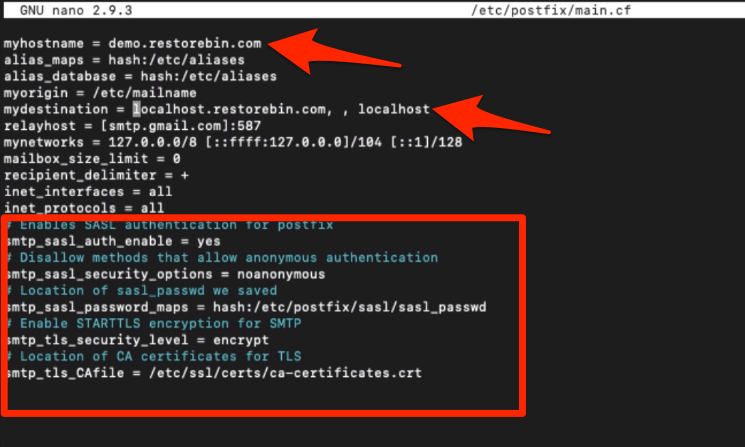 main.cf file changes for postfix SMTP TLS authentication