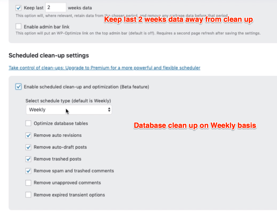 schedule clean up on weekly 